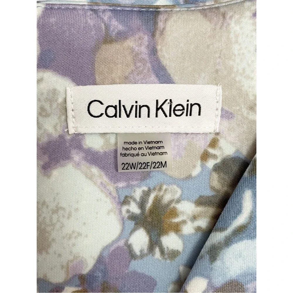 NWT Calvin Klein 22W Blue Floral Sheath Dress Plus Size Cap Sleeve Career